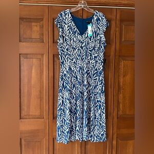 Maggy London Navy and White Leaf Midi Dress